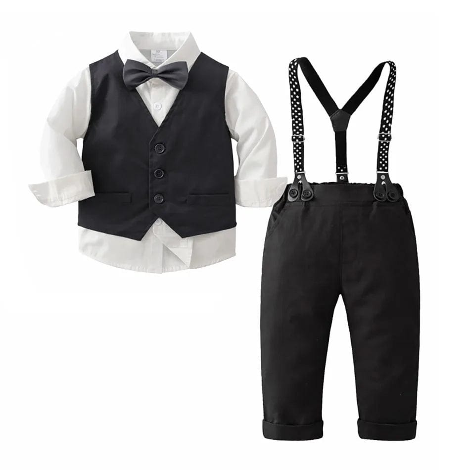 Showlu Fashion Store ER8408 / Size 110 (4 Years) Boys Long Sleeved Shirt Black Vest Shoulder Strap Long Pants Gentleman's Clothing Hildren Birthday Wedding Party Dress Suit Sets