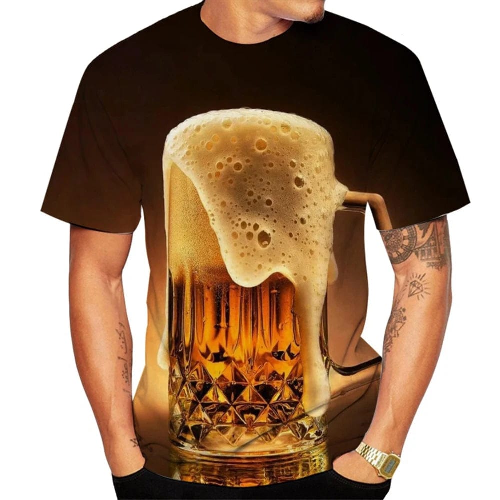 Showlu Fashion Store ETZ2E2317117 / 3XL Attractive Beer 3D Print Summer Men's Round Neck T-shirt Casual Short Sleeve Oversized T Shirts Fashion Tee Tops Men Clothing