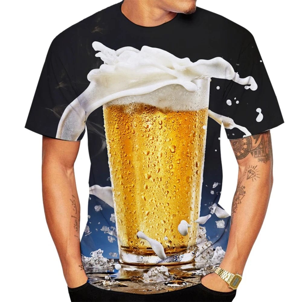 Showlu Fashion Store ETZ2E2317118 / 4XL Attractive Beer 3D Print Summer Men's Round Neck T-shirt Casual Short Sleeve Oversized T Shirts Fashion Tee Tops Men Clothing