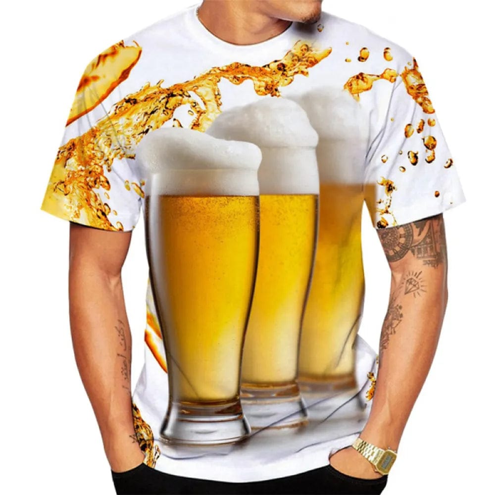 Showlu Fashion Store ETZ2E231711A / 6XL Attractive Beer 3D Print Summer Men's Round Neck T-shirt Casual Short Sleeve Oversized T Shirts Fashion Tee Tops Men Clothing