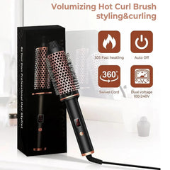  Showlu Fashion Store EU / Black Thermal Brush 1.5 Inch Heated Curling Brush Ceramic Curling Iron Volumizing Brush Heating Round Brush Travel Hair Curler Comb