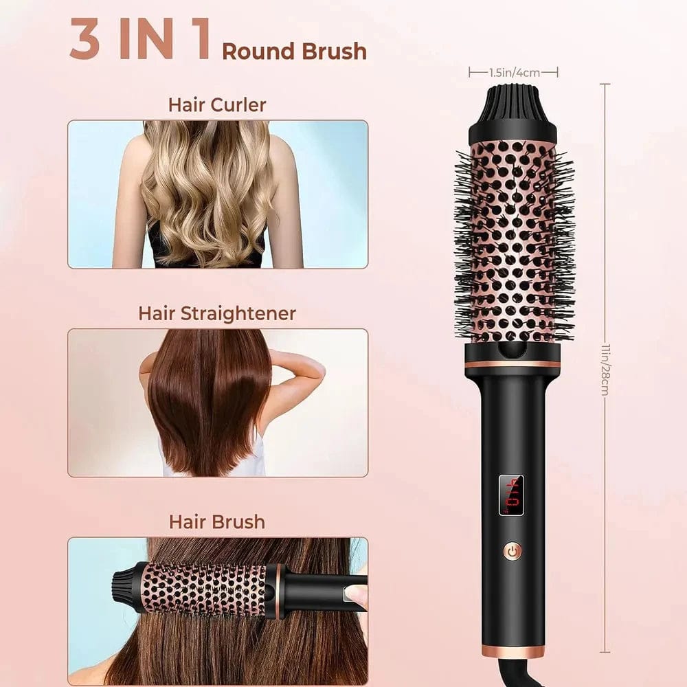  Showlu Fashion Store EU / Black Thermal Brush 1.5 Inch Heated Curling Brush Ceramic Curling Iron Volumizing Brush Heating Round Brush Travel Hair Curler Comb