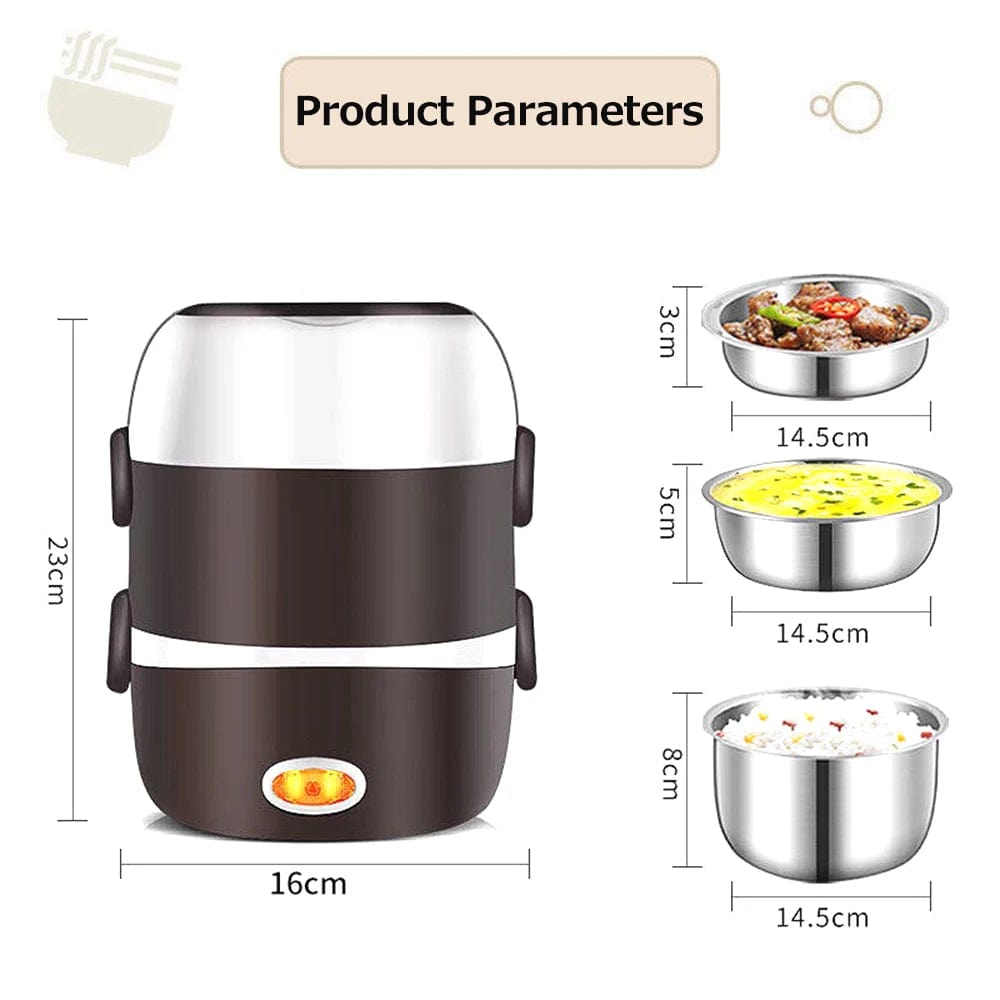  Showlu Fashion Store EU Electric Lunch Box Three layers Stainless Steel Heating Rice Office Worker Plug In Electric Heating Thermal Insulation Lunch Box