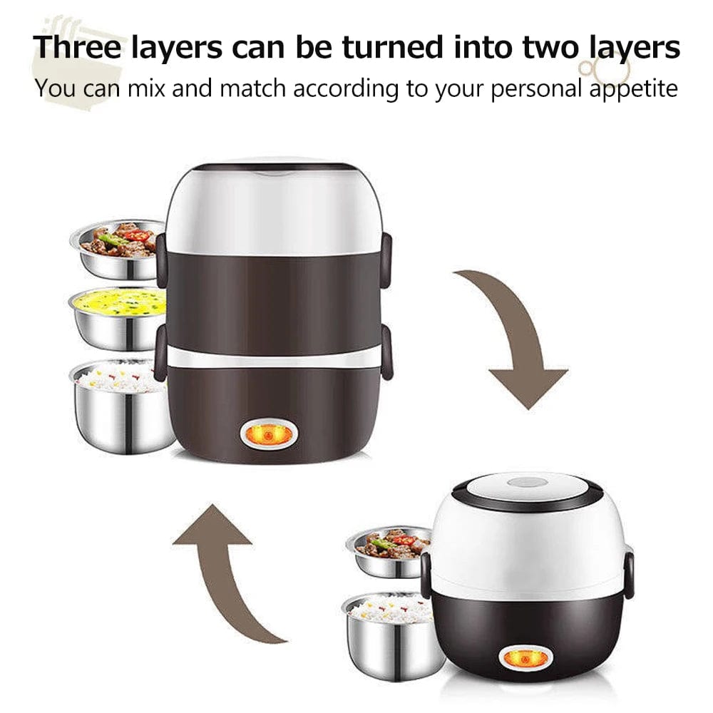  Showlu Fashion Store EU Electric Lunch Box Three layers Stainless Steel Heating Rice Office Worker Plug In Electric Heating Thermal Insulation Lunch Box