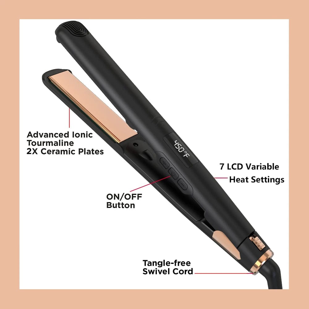  Showlu Fashion Store EU LISAPRO Original Ceramic Hair Straightening Flat Iron  1" Plates |Black  Professional Salon Model Hair Straightener & Curler