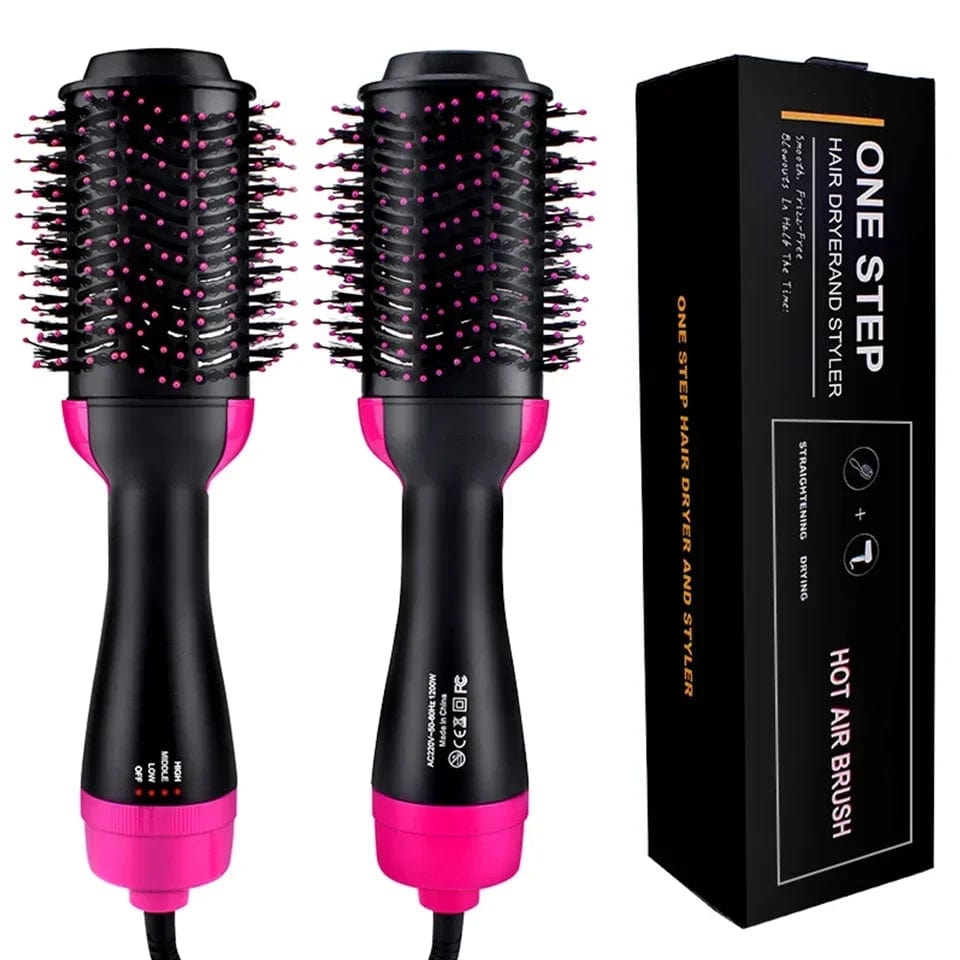 Showlu Fashion Store EU Plug / Black 1000W Hair Dryer Hot Air Brush Styler and Volumizer Hair Straightener Curler Comb Roller One Step Electric Ion Blow Dryer Brush