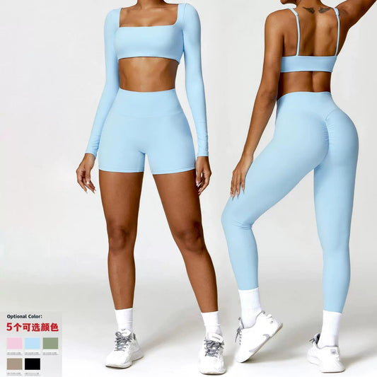  Showlu Fashion Store European and American Winter Nude Feel Tight Yoga Suit High Waist Quick-Drying Sanding Running Sports Workout Clothes Two-piece Set Women