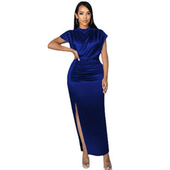  Showlu Fashion Store European and American Women's New Colored Satin Zipper Split High Grade Dress Long Floor Length Dress