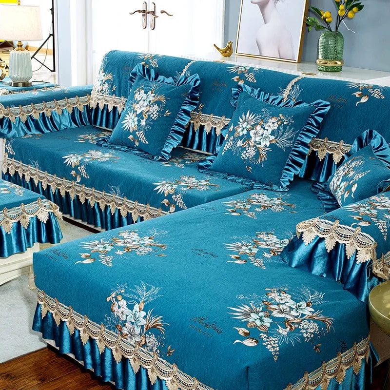 Showlu Fashion Store European Lace Sofa Cover Embroidery Chenille Fabric Non-slip Sofa Cushion Four Seasons Universal Pillowcase Cover Armrest Towel