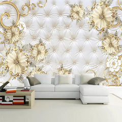  Showlu Fashion Store European Style 3D Jewelry Flower Soft Bag Mural Luxury Living Room Sofa TV Background Imitation Leather Pattern Wallpaper Poster