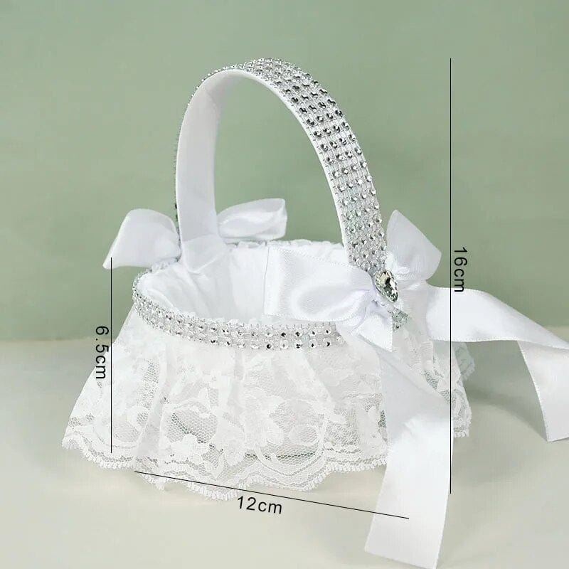 Showlu Fashion Store f01 20 cm White Flower Girls Basket Silk Wedding Basket for Flower Bride/Kids Hand Held Wedding Ceremony Party Decorations