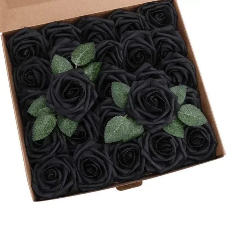 Showlu Fashion Store F01 black / 10pcs no box leaves 10/25/50Pcs Artificial Rose Flowers Foam Fake Faux Flowers Roses for DIY Wedding Bouquets Party Home Decor Garden Decoration