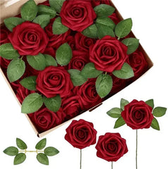 Showlu Fashion Store F01 d red / 10pcs no box leaves 10/25/50Pcs Artificial Rose Flowers Foam Fake Faux Flowers Roses for DIY Wedding Bouquets Party Home Decor Garden Decoration