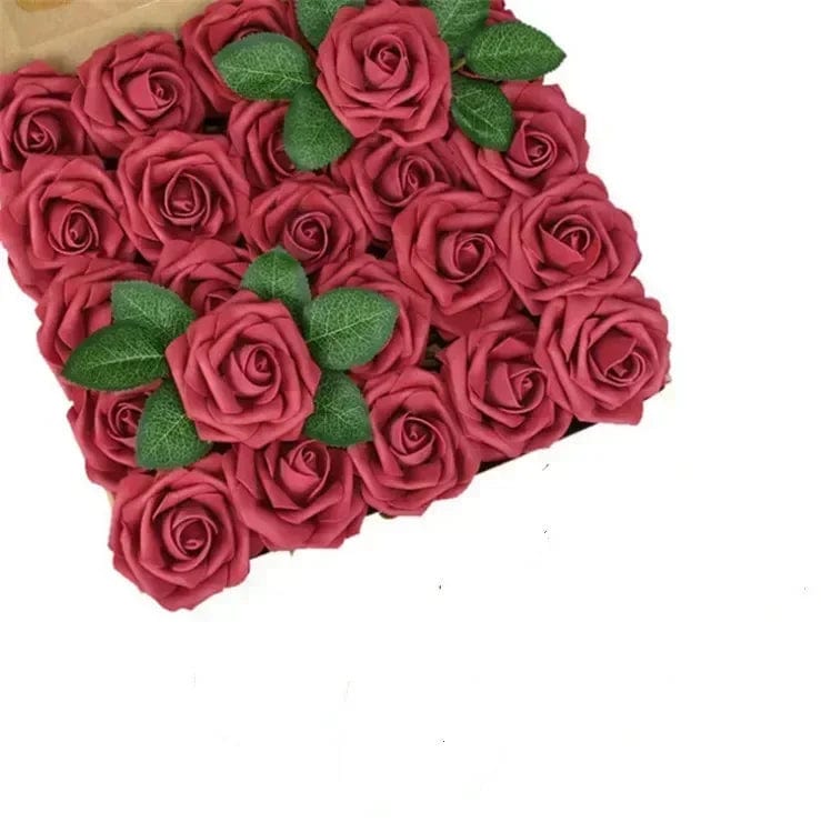 Showlu Fashion Store F01 dard red / 25pcs no box leaves 10/25/50Pcs Artificial Rose Flowers Foam Fake Faux Flowers Roses for DIY Wedding Bouquets Party Home Decor Garden Decoration