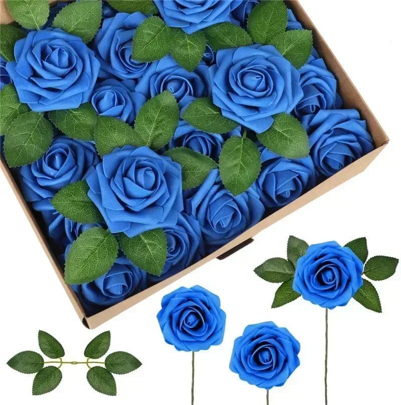 Showlu Fashion Store F01 dark blue / 10pcs no box leaves 10/25/50Pcs Artificial Rose Flowers Foam Fake Faux Flowers Roses for DIY Wedding Bouquets Party Home Decor Garden Decoration