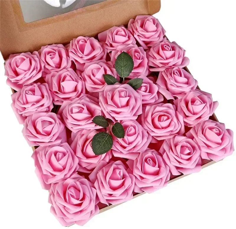 Showlu Fashion Store F01 dark pink / 25pcs no box leaves 10/25/50Pcs Artificial Rose Flowers Foam Fake Faux Flowers Roses for DIY Wedding Bouquets Party Home Decor Garden Decoration