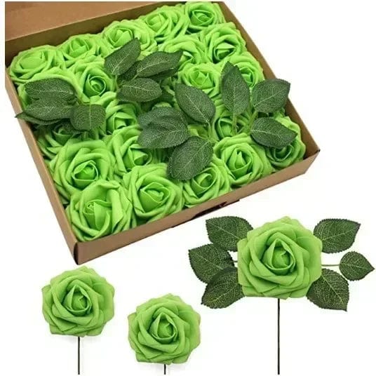 Showlu Fashion Store F01 green / 10pcs no box leaves 10/25/50Pcs Artificial Rose Flowers Foam Fake Faux Flowers Roses for DIY Wedding Bouquets Party Home Decor Garden Decoration