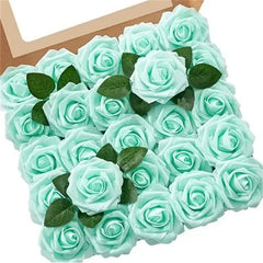 Showlu Fashion Store F01 L green / 10pcs no box leaves 10/25/50Pcs Artificial Rose Flowers Foam Fake Faux Flowers Roses for DIY Wedding Bouquets Party Home Decor Garden Decoration