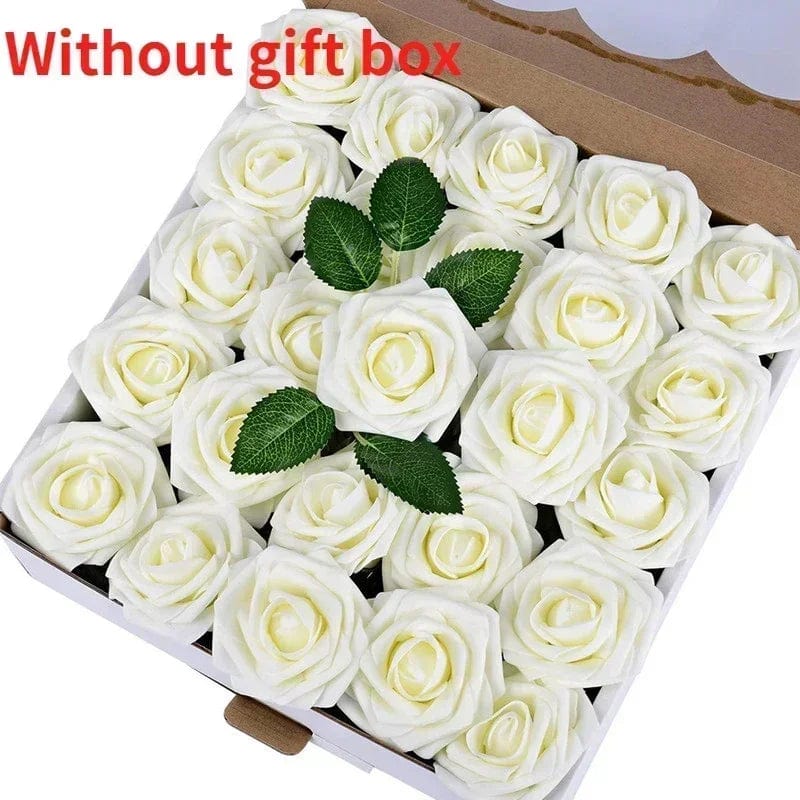 Showlu Fashion Store F01 milk white / 25pcs no box leaves 10/25/50Pcs Artificial Rose Flowers Foam Fake Faux Flowers Roses for DIY Wedding Bouquets Party Home Decor Garden Decoration