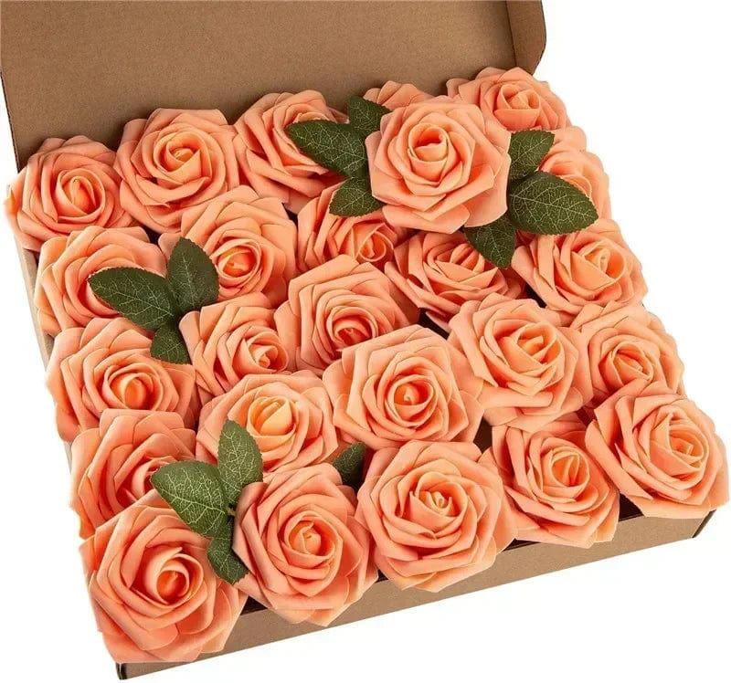 Showlu Fashion Store F01 orange / 25pcs no box leaves 10/25/50Pcs Artificial Rose Flowers Foam Fake Faux Flowers Roses for DIY Wedding Bouquets Party Home Decor Garden Decoration