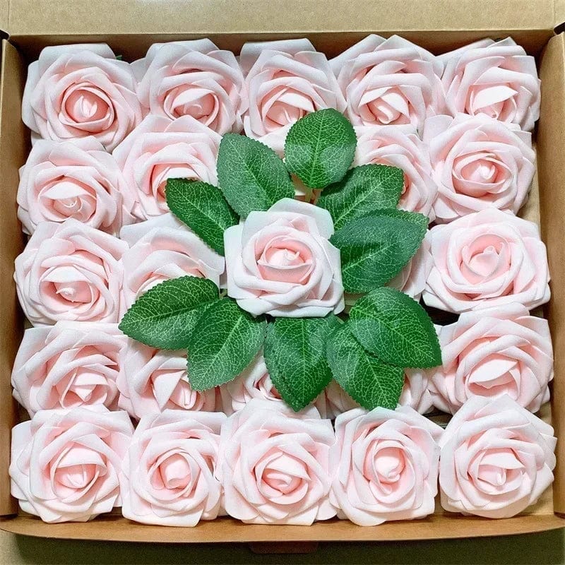 Showlu Fashion Store F01 pink / 25pcs no box leaves 10/25/50Pcs Artificial Rose Flowers Foam Fake Faux Flowers Roses for DIY Wedding Bouquets Party Home Decor Garden Decoration