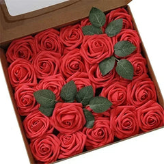 Showlu Fashion Store F01 red / 25pcs no box leaves 10/25/50Pcs Artificial Rose Flowers Foam Fake Faux Flowers Roses for DIY Wedding Bouquets Party Home Decor Garden Decoration