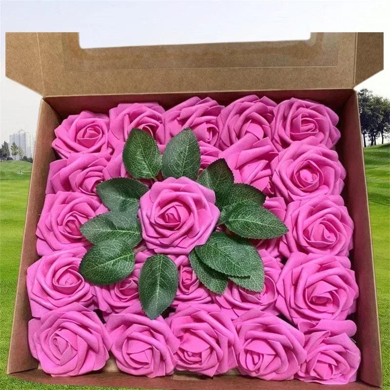 Showlu Fashion Store F01 rose red / 10pcs no box leaves 10/25/50Pcs Artificial Rose Flowers Foam Fake Faux Flowers Roses for DIY Wedding Bouquets Party Home Decor Garden Decoration