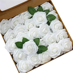 Showlu Fashion Store F01 white / 25pcs no box leaves 10/25/50Pcs Artificial Rose Flowers Foam Fake Faux Flowers Roses for DIY Wedding Bouquets Party Home Decor Garden Decoration