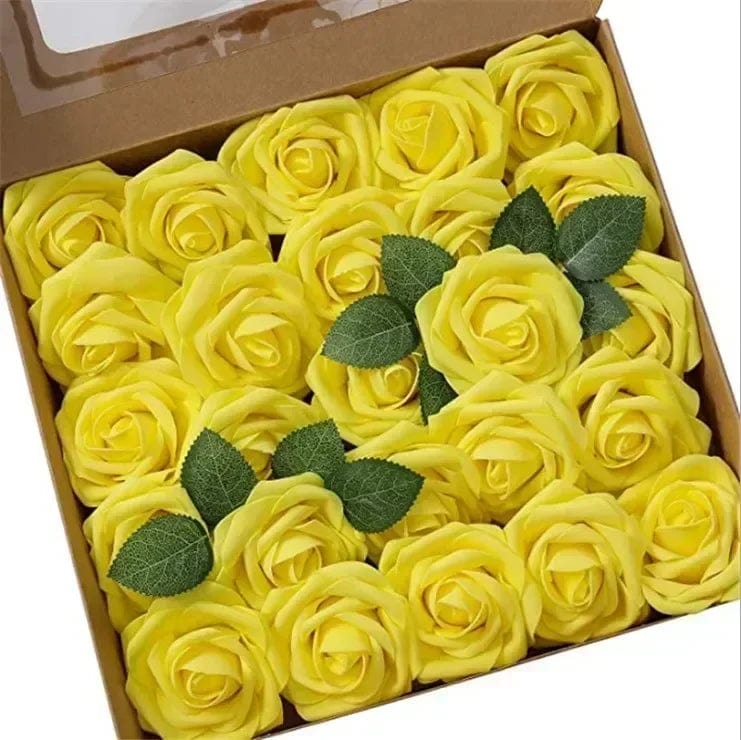  Showlu Fashion Store F01 yellow / 10pcs no box leaves 10/25/50Pcs Artificial Rose Flowers Foam Fake Faux Flowers Roses for DIY Wedding Bouquets Party Home Decor Garden Decoration