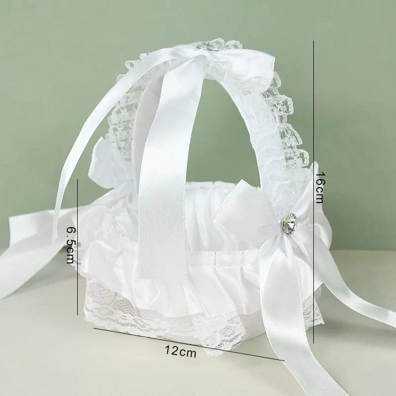 Showlu Fashion Store f02 20 cm White Flower Girls Basket Silk Wedding Basket for Flower Bride/Kids Hand Held Wedding Ceremony Party Decorations