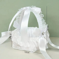 Showlu Fashion Store f02 20 cm White Flower Girls Basket Silk Wedding Basket for Flower Bride/Kids Hand Held Wedding Ceremony Party Decorations