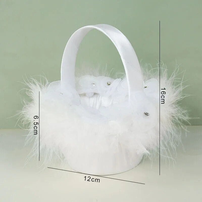 Showlu Fashion Store f03 20 cm White Flower Girls Basket Silk Wedding Basket for Flower Bride/Kids Hand Held Wedding Ceremony Party Decorations