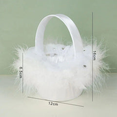 Showlu Fashion Store f03 20 cm White Flower Girls Basket Silk Wedding Basket for Flower Bride/Kids Hand Held Wedding Ceremony Party Decorations