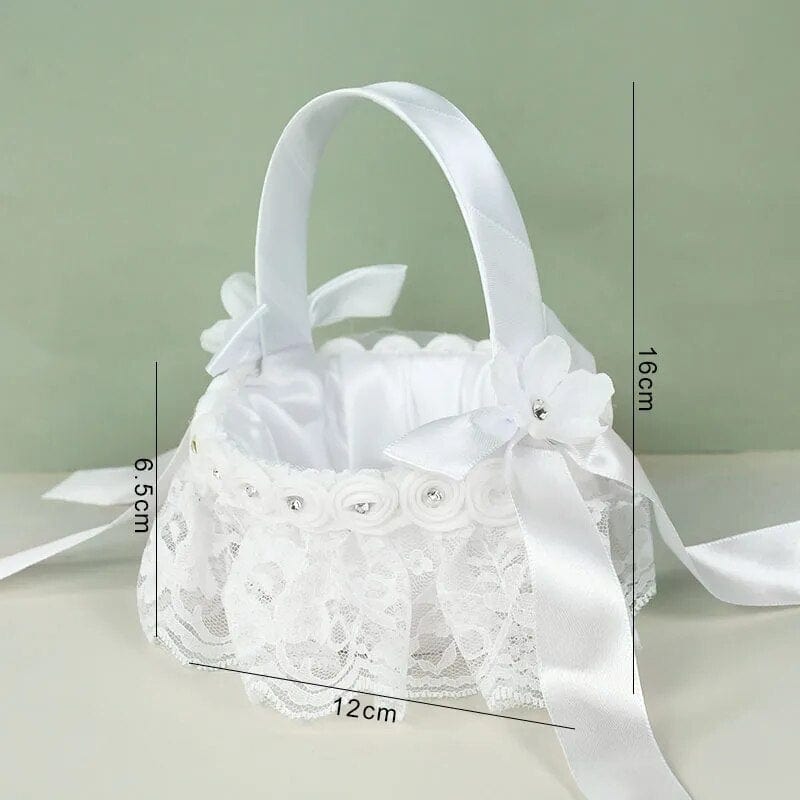 Showlu Fashion Store f04 20 cm White Flower Girls Basket Silk Wedding Basket for Flower Bride/Kids Hand Held Wedding Ceremony Party Decorations