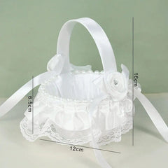  Showlu Fashion Store f05 20 cm White Flower Girls Basket Silk Wedding Basket for Flower Bride/Kids Hand Held Wedding Ceremony Party Decorations