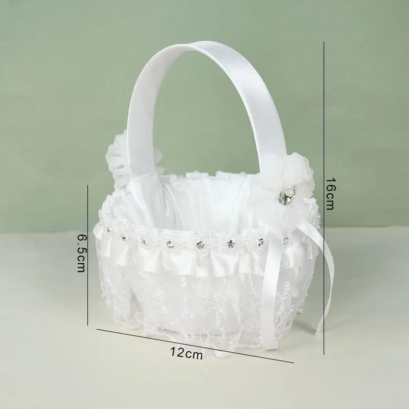  Showlu Fashion Store f06 20 cm White Flower Girls Basket Silk Wedding Basket for Flower Bride/Kids Hand Held Wedding Ceremony Party Decorations