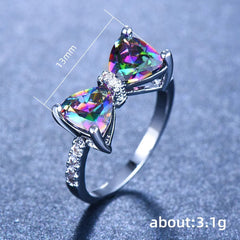  Showlu Fashion Store F1647 / 7 Huitan Personality Multi-colored CZ Bow Rings for Women Fancy Bride Wedding Ceremony Party Finger-ring Nice Gift Fashion Jewelry