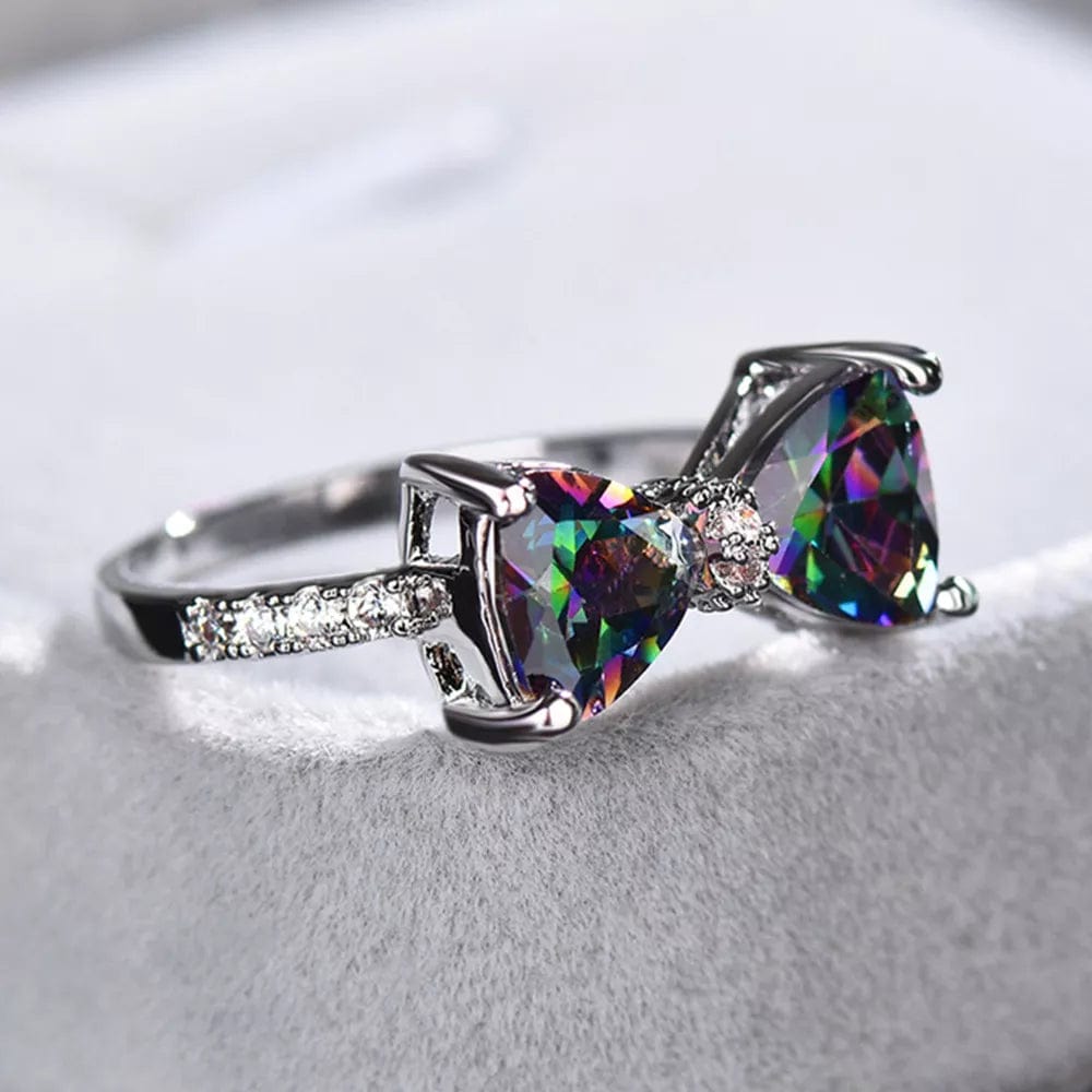  Showlu Fashion Store F1647 / 7 Huitan Personality Multi-colored CZ Bow Rings for Women Fancy Bride Wedding Ceremony Party Finger-ring Nice Gift Fashion Jewelry