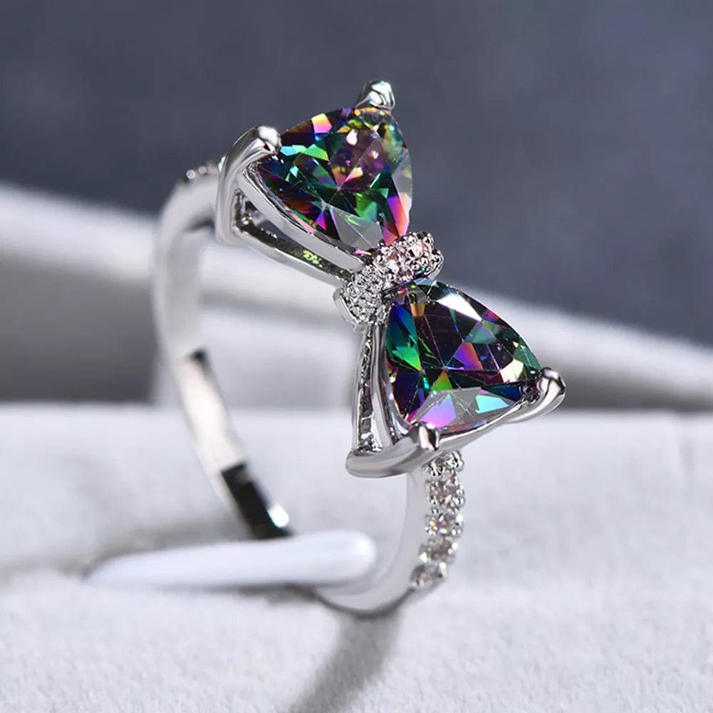  Showlu Fashion Store F1647 / 7 Huitan Personality Multi-colored CZ Bow Rings for Women Fancy Bride Wedding Ceremony Party Finger-ring Nice Gift Fashion Jewelry