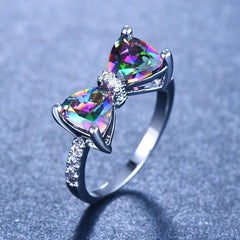  Showlu Fashion Store F1647 / 7 Huitan Personality Multi-colored CZ Bow Rings for Women Fancy Bride Wedding Ceremony Party Finger-ring Nice Gift Fashion Jewelry