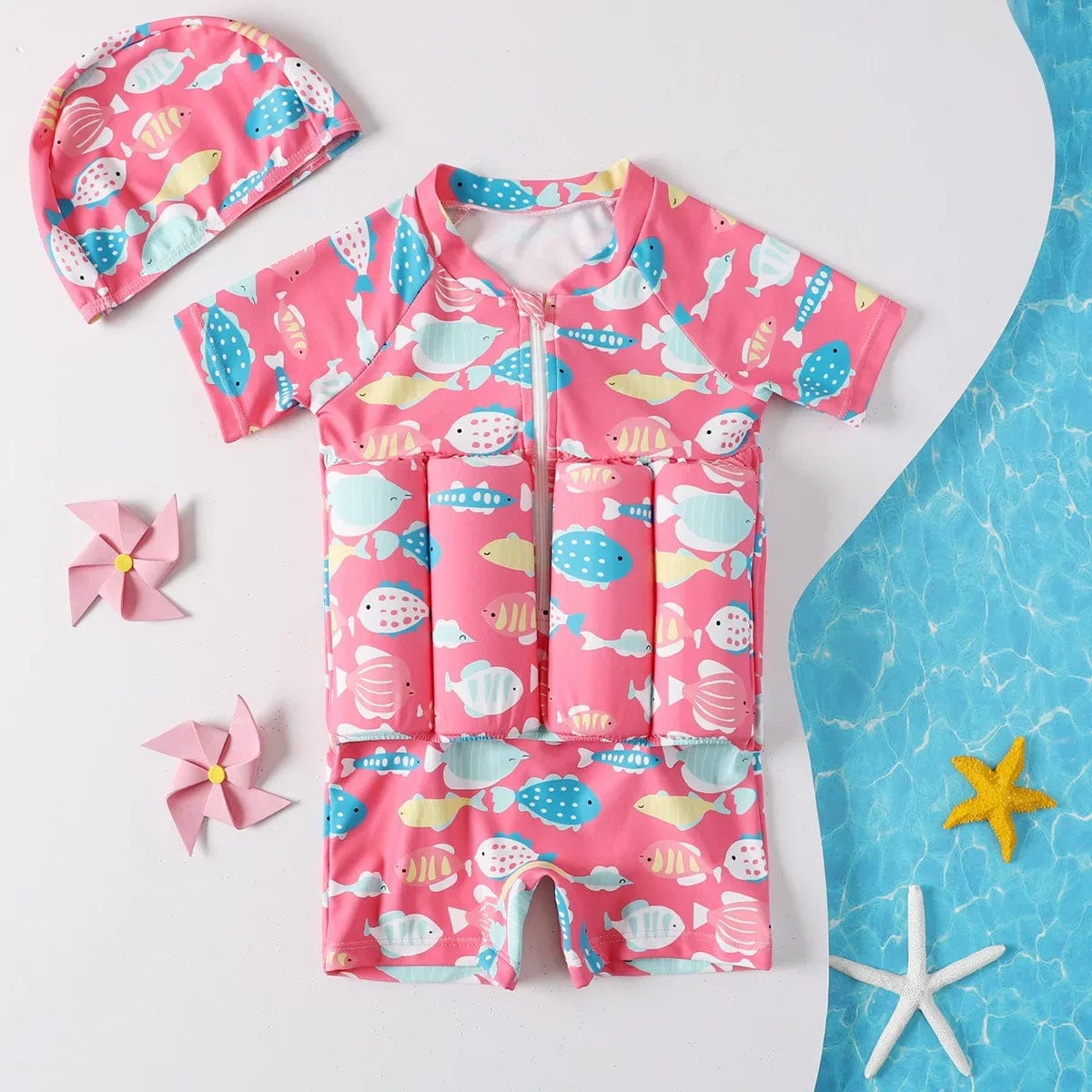 Showlu Fashion Store F22451P / 3-4Y (Tag 110) Children's Buoyancy Swimsuit One-piece Swimsuit for Kids Floating Rash Guards Cartoon Print Girls Boys Swimwear Swimming Clothes