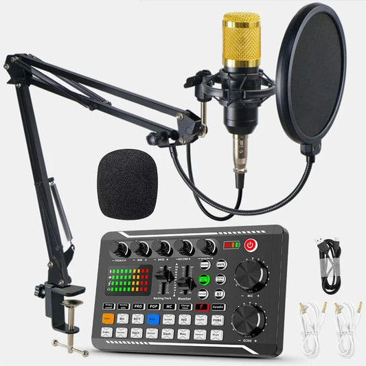 SHOWLU FASHION STORE F998 Sound Card Microphone Mixer Kit 16 Sound Effects Audio Recording Sound Mixer Audio Mixing Console Amplifier for Phone PC