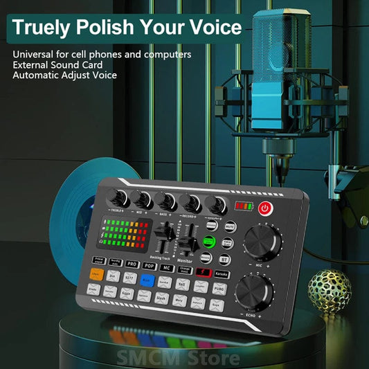 SHOWLU FASHION STORE F998 Sound Card Microphone Mixer Kit 16 Sound Effects Audio Recording Sound Mixer Audio Mixing Console Amplifier for Phone PC