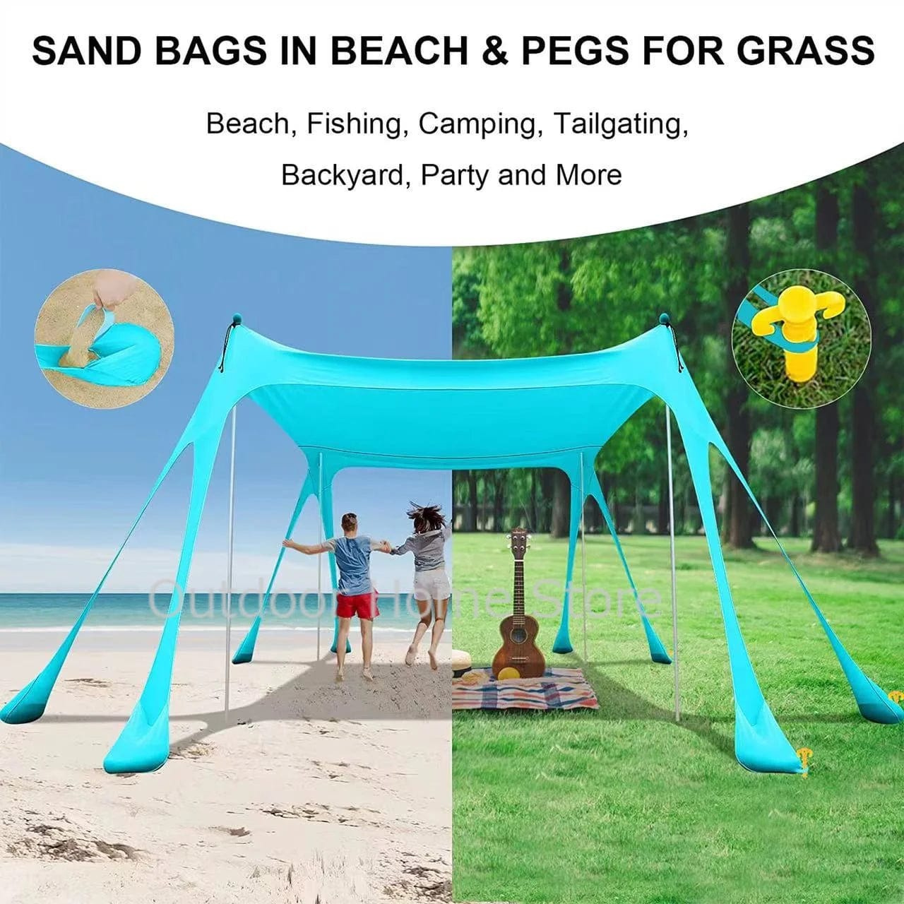  Showlu Fashion Store Family Beach Awning Outdoor Waterproof UV Resistant Sun Shade Tent Lightweight Camping Large Family Canopy Tents With Sandbag