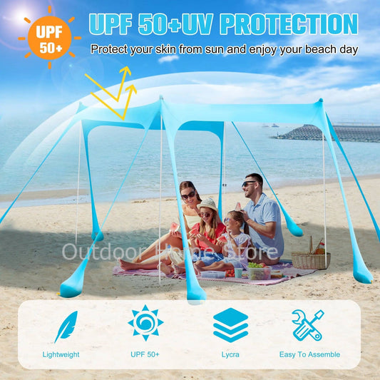  Showlu Fashion Store Family Beach Awning Outdoor Waterproof UV Resistant Sun Shade Tent Lightweight Camping Large Family Canopy Tents With Sandbag