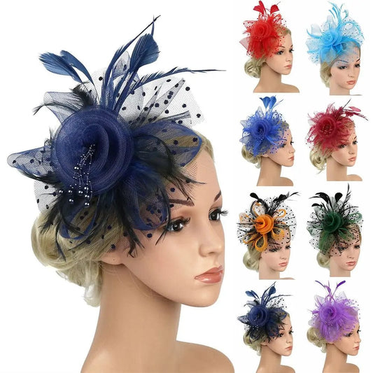  Showlu Fashion Store Fascinator Hat for Women Tea Party Headband Wedding Cocktail Mesh Flower Feathers Hair Clip