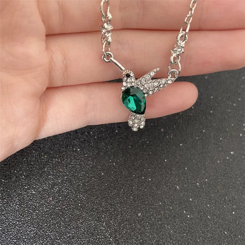  Showlu Fashion Store Fashion Crystal Hummingbird Necklaces For Women Green Rhinestone Cute Animal Bird Choker Clavicle Chain Anniversary Jewelry