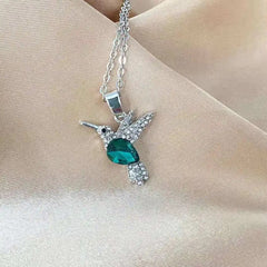  Showlu Fashion Store Fashion Crystal Hummingbird Necklaces For Women Green Rhinestone Cute Animal Bird Choker Clavicle Chain Anniversary Jewelry