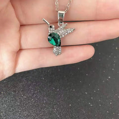  Showlu Fashion Store Fashion Crystal Hummingbird Necklaces For Women Green Rhinestone Cute Animal Bird Choker Clavicle Chain Anniversary Jewelry