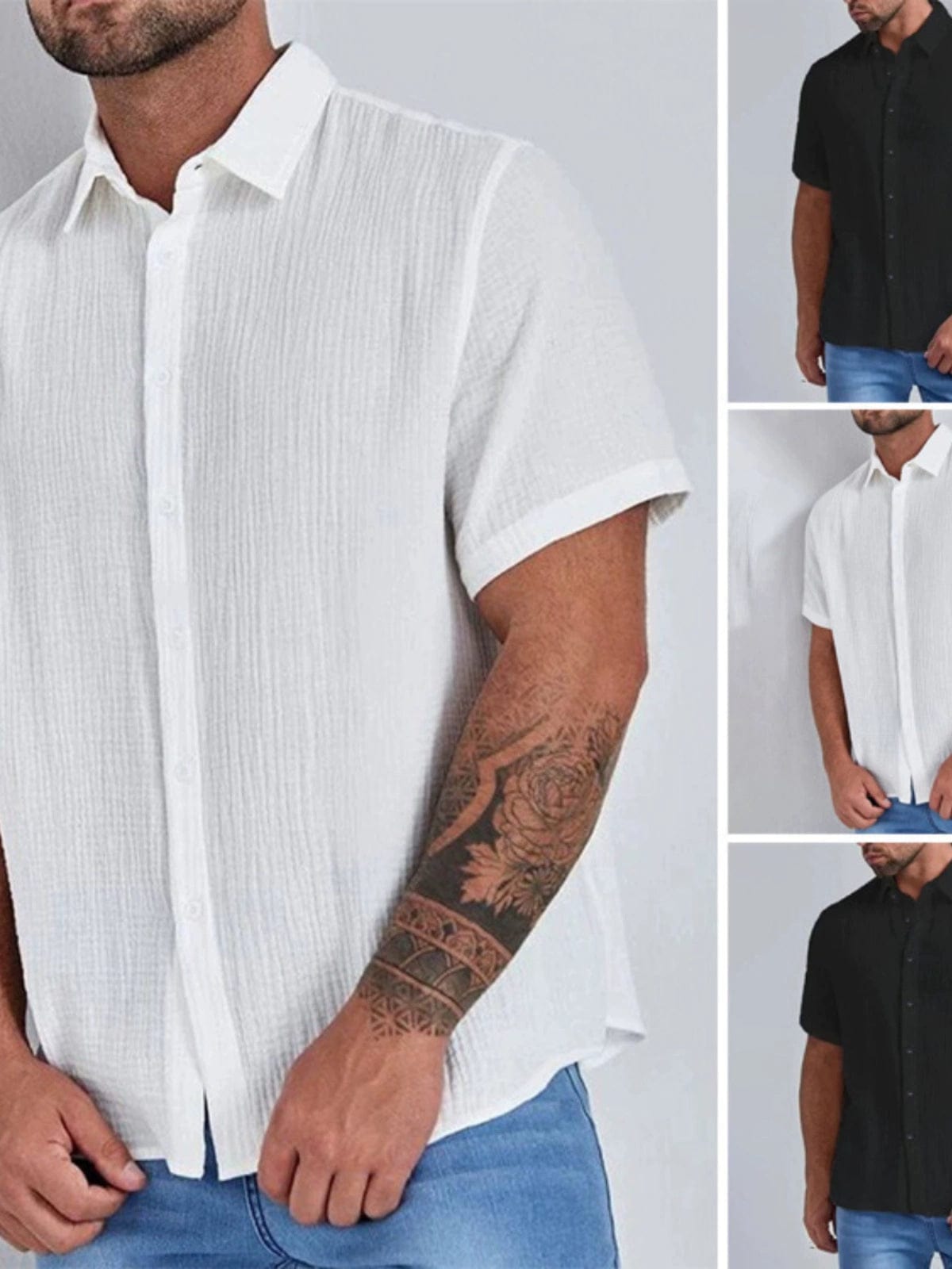  Showlu Fashion Store Fashion Fashion Solid Color Short Sleeve Shirt 2024 Summer Men Loose Simple Shirt Tide Men's Shirts